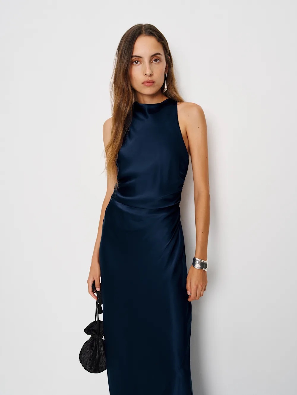 NEW NWT Reformation Anaiis Silk Dress, Navy, sz 2